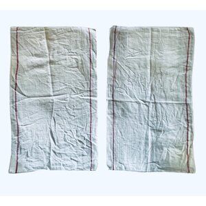 3 Vintage White Dish Towels Red Stripe  19" X 33" Cotton Blend  Matching